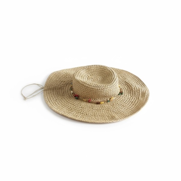 new Maurices ❃ Floppy Woven Raffia Straw Wide Brim Sun Hat ❃ Colorful Boho Beads - Picture 14 of 16
